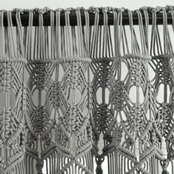 UO Bohemian Macrame Textured Grey Window Curtain Panel Wall Hanging Tapestry - Picture 2 of 13